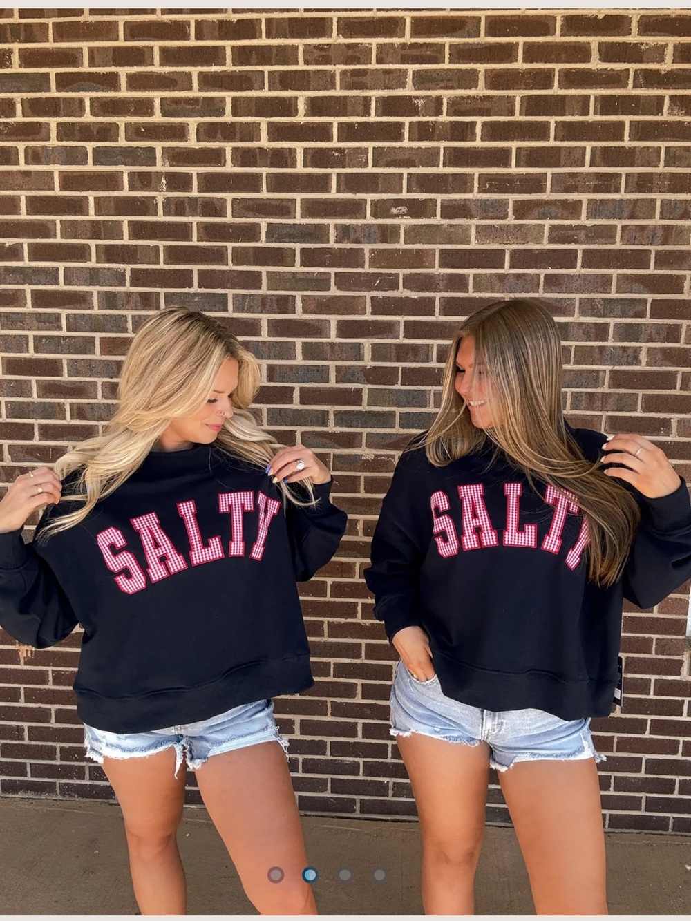The Salty navy Pullover Sweatshirt with Pink Lettering